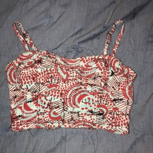 red and blue patterned crop top